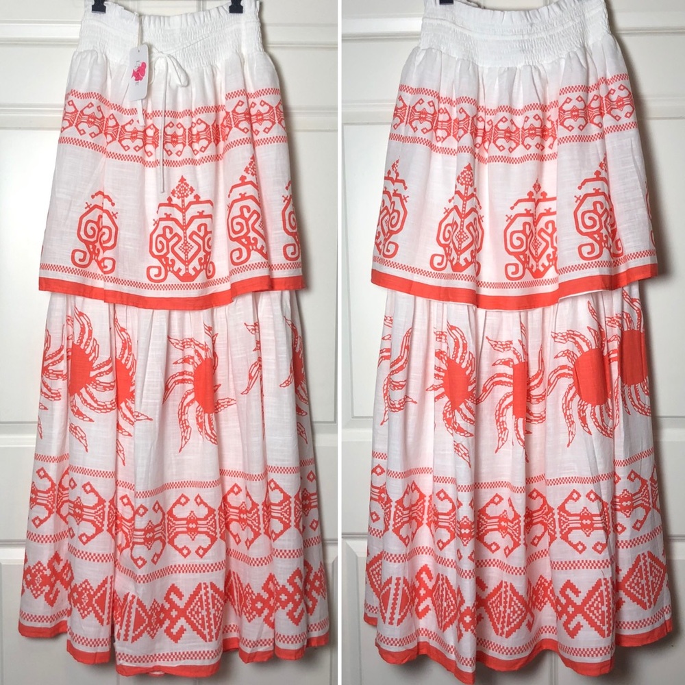 L’ATISTE by Amy Maxi Skirt white orange print Med